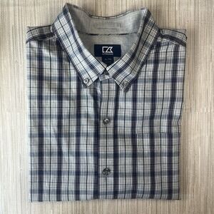 Cutter‎ & Buck Button Down Shirt Mens XL Grey & Black Plaid Long Sleeve Pocket